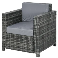 Outsunny Outdoor Rattan Sofa, Patio Wicker Armchair with Cushions for Garden, Balcony, Porch, Grey(m-2)