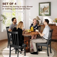 HOMCOM Wooden Dining Chairs Set of 4, Farmhouse Upholstered Kitchen Chairs with Rubber Wood Frame, Black and Gray(m-4)