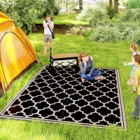 Outsunny 9'x12' Reversible Outdoor RV Rug, Patio Floor Mat, Plastic Straw Rug for Backyard, Deck, Beach, Camping, Black(m-1)