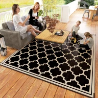 Outsunny 9'x12' Reversible Outdoor RV Rug, Patio Floor Mat, Plastic Straw Rug for Backyard, Deck, Beach, Camping, Black(m-9)