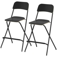 HOMCOM Folding Bar Stools Set of 2, Counter Height Foldable Stool with Wooden Effect Seat and Steel Frame for Kitchen, Black(m-2)