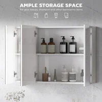 kleankin 35" x 24" Wall Mounted Mirror Cabinet, Bathroom Medicine Cabinet with Mirror, 3 Doors and Adjustable Shelves, White(m-5)