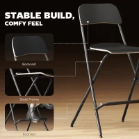 HOMCOM Folding Bar Stools Set of 2, Counter Height Foldable Stool with Wooden Effect Seat and Steel Frame for Kitchen, Black(m-6)