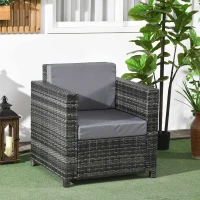 Outsunny Outdoor Rattan Sofa, Patio Wicker Armchair with Cushions for Garden, Balcony, Porch, Grey(m-8)