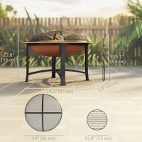 Outsunny 30" Outdoor Fire Pit Bowl, Round Fire Pit with Lid, Log Grate, Poker for Backyard, Camping, Picnic, Bronze(m-3)