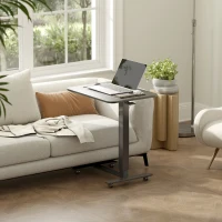 HOMCOM Pneumatic Standing Desk Adjustable Height, Mobile Stand Up Desk with Wheels, 43 Inch Portable Rolling Table, Black(m-1)