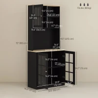 HOMCOM Kitchen Buffet with Hutch, Storage Pantry with 3 Cabinets, 2 Open Shelves and Large Countertop, Black(m-3)
