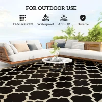 Outsunny 9'x12' Reversible Outdoor RV Rug, Patio Floor Mat, Plastic Straw Rug for Backyard, Deck, Beach, Camping, Black(m-5)