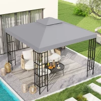 Outsunny Gazebo Replacement Canopy for Model 01 -0153, 2-Tier Top Cover for 9.84' x 9.84' Gazebo, Gray (TOP ONLY)(m-2)