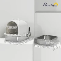 PawHut Enclosed Stainless Steel Litter Box, Metal Cat Litter Box with Scoop, Deodorizer Bag, Handle, Easy to Clean(m-3)