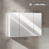 kleankin 35" x 24" Wall Mounted Mirror Cabinet, Bathroom Medicine Cabinet with Mirror, 3 Doors and Adjustable Shelves, White(m-3)