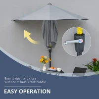 Outsunny 6.6 x 6ft Half Patio Umbrella Outdoor Parasol with Double-Sided Canopy, Crank Handle, Base for Garden, Balcony, Grey(m-5)