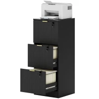 HOMCOM Lockable Filing Cabinet with 3 Fluted Drawers, File Cabinet with Adjustable Hanging Rails for A4 Letter Files, Black(m-2)