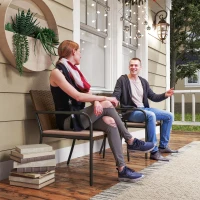 Outsunny 3 Pieces Outdoor Wicker Furniture Set with Soft Cushions Tempered Glass Coffee Table for Garden, Backyard, Khaki(m-9)