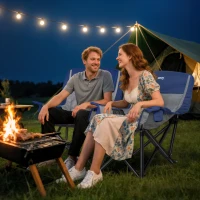 Outsunny Camping Chair for Adults, Portable Folding Camping Chair with Side Pockets, Cup Holders, Carry Bag, Blue and Gray(m-9)