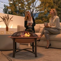 Outsunny 30" Outdoor Fire Pit Bowl, Round Fire Pit with Lid, Log Grate, Poker for Backyard, Camping, Picnic, Bronze(m-1)