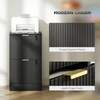 HOMCOM Lockable Filing Cabinet with 2 Fluted Drawers, File Cabinet with Adjustable Hanging Rails for A4 Letter Files, Black(m-9)