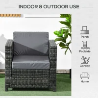 Outsunny Outdoor Rattan Sofa, Patio Wicker Armchair with Cushions for Garden, Balcony, Porch, Grey(m-7)