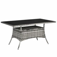 Outsunny Garden Dining Table, Patio Rattan Dining Table with Glass Top, Storage Shelf for Yard, 59" x 34" x 29", Grey(m-2)