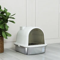 PawHut Enclosed Stainless Steel Litter Box, Metal Cat Litter Box with Scoop, Deodorizer Bag, Handle, Easy to Clean(m-10)