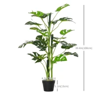 Outsunny 3FT Artificial Monstera Deliciosa Tree, Faux Plant with 21 Leaves, Fake Tree in Nursery Pot for Indoor , Green(m-3)