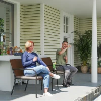 Outsunny 3 Pieces Outdoor Wicker Furniture Set with Soft Cushions Tempered Glass Coffee Table for Garden, Backyard, Khaki(m-1)