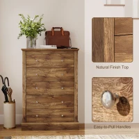 HOMCOM 31" Wide Farmhouse Chest of Drawers with 5 Drawers, Dresser for Bedroom with Wood Top for Living Room, Brown(m-6)