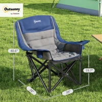 Outsunny Camping Chair for Adults, Portable Folding Camping Chair with Side Pockets, Cup Holders, Carry Bag, Blue and Gray(m-3)