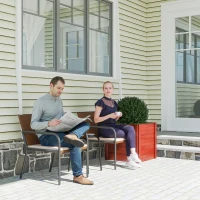 Outsunny 3 Pieces Outdoor Wicker Furniture Set with Soft Cushions Tempered Glass Coffee Table for Garden, Backyard, Khaki(m-8)