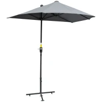 Outsunny 6.6 x 6ft Half Patio Umbrella Outdoor Parasol with Double-Sided Canopy, Crank Handle, Base for Garden, Balcony, Grey(m-2)