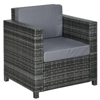 Outsunny Outdoor Rattan Sofa, Patio Wicker Armchair with Cushions for Garden, Balcony, Porch, Grey(m-11)