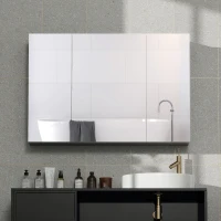 kleankin 35" x 24" Wall Mounted Mirror Cabinet, Bathroom Medicine Cabinet with Mirror, 3 Doors and Adjustable Shelves, Grey(m-9)