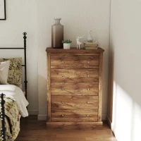 HOMCOM 31" Wide Farmhouse Chest of Drawers with 5 Drawers, Dresser for Bedroom with Wood Top for Living Room, Brown(m-10)