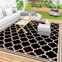Outsunny 9'x12' Reversible Outdoor RV Rug, Patio Floor Mat, Plastic Straw Rug for Backyard, Deck, Beach, Camping, Black(m-11)