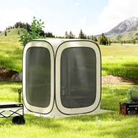 Outsunny 6 x 6ft Pop Up Screen Tent, UPF50+ Portable Camping Gazebo Screen House with Carry Bag, Beige(m-10)