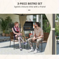 Outsunny 3 Pieces Outdoor Wicker Furniture Set with Soft Cushions Tempered Glass Coffee Table for Garden, Backyard, Khaki(m-4)