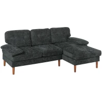 HOMCOM Modern Corner Couch with Right Chaise Lounge, Tufted 3-Seater Sofa with Wooden Legs for Living Room, Black(m-11)