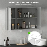 kleankin 35" x 24" Wall Mounted Mirror Cabinet, Bathroom Medicine Cabinet with Mirror, 3 Doors and Adjustable Shelves, Grey(m-4)