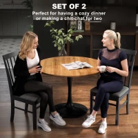 HOMCOM Wooden Dining Chairs Set of 2, Farmhouse Upholstered Kitchen Chairs with Rubber Wood Frame, Black and Gray(m-4)