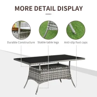 Outsunny Garden Dining Table, Patio Rattan Dining Table with Glass Top, Storage Shelf for Yard, 59" x 34" x 29", Grey(m-5)
