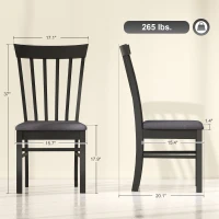 HOMCOM Wooden Dining Chairs Set of 2, Farmhouse Upholstered Kitchen Chairs with Rubber Wood Frame, Black and Gray(m-3)