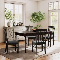 HOMCOM Wooden Dining Chairs Set of 4, Farmhouse Upholstered Kitchen Chairs with Rubber Wood Frame, Black and Gray(m-10)