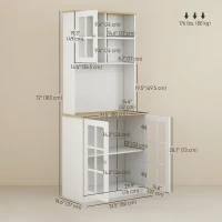 HOMCOM Kitchen Buffet with Hutch, Storage Pantry with 3 Cabinets, 2 Open Shelves and Large Countertop, White(m-3)