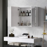 kleankin 35" x 24" Wall Mounted Mirror Cabinet, Bathroom Medicine Cabinet with Mirror, 3 Doors and Adjustable Shelves, White(m-7)