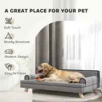 PawHut Elevated Dog Sofa Bed, Cat Couch with Cushion, Washable Cover, Wooden Legs, for Medium & Large Dogs, Light Grey(m-7)