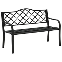 Outsunny 2-Seater Steel Garden Bench, Antique Outdoor Loveseat with Armrests and Chic Backrest for Yard, Lawn, Patio, Black(m-11)