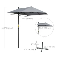 Outsunny 6.6 x 6ft Half Patio Umbrella Outdoor Parasol with Double-Sided Canopy, Crank Handle, Base for Garden, Balcony, Grey(m-3)