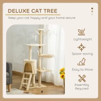 PawHut 53" Cat Tree Tower, Kitten Activity Centre with Scratching Posts, Condo, Perches, Ladder, Hammock, Dangling Toys, Beige(m-4)