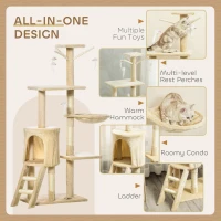 PawHut 53" Cat Tree Tower, Kitten Activity Centre with Scratching Posts, Condo, Perches, Ladder, Hammock, Dangling Toys, Beige(m-7)