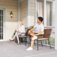 Outsunny 3 Pieces Outdoor Wicker Furniture Set with Soft Cushions Tempered Glass Coffee Table for Garden, Backyard, Khaki(m-10)